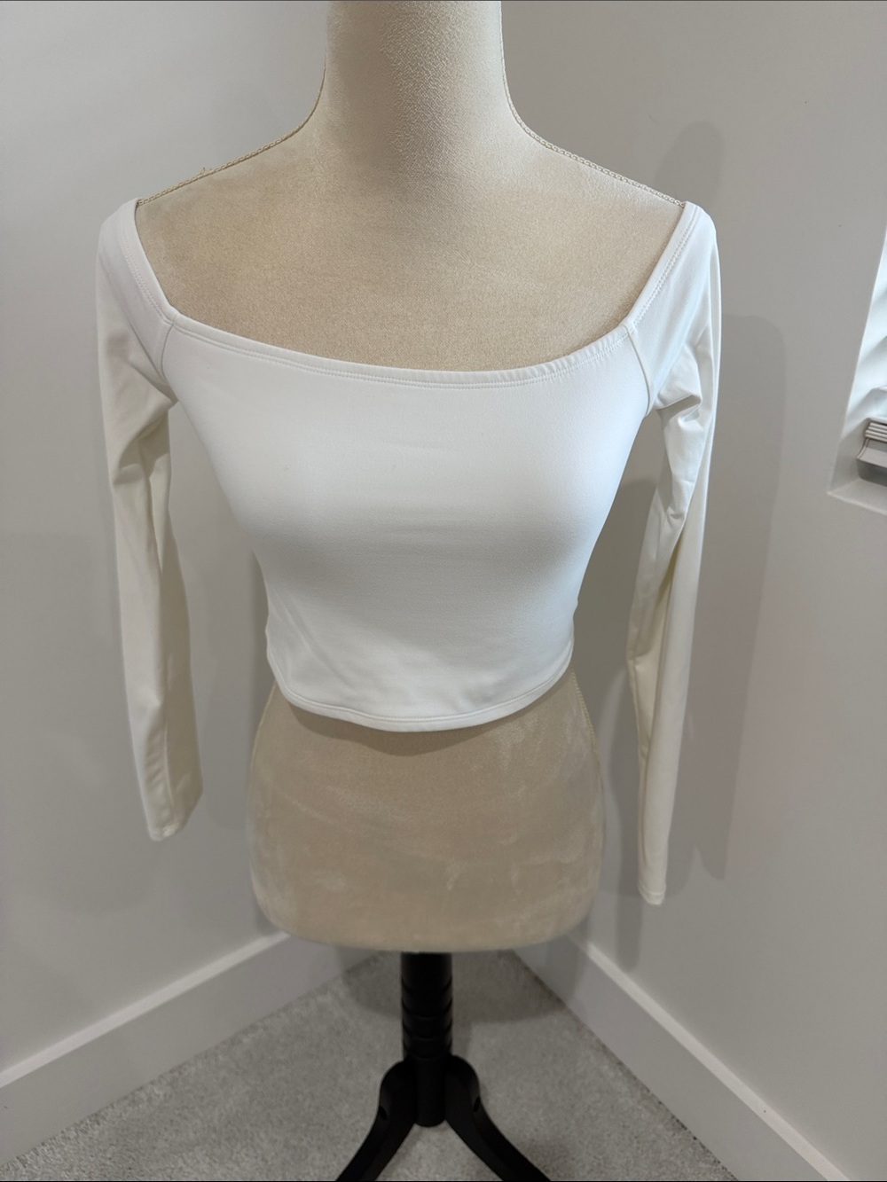 Garage White Long-Sleeve Square-Neck Crop Top
